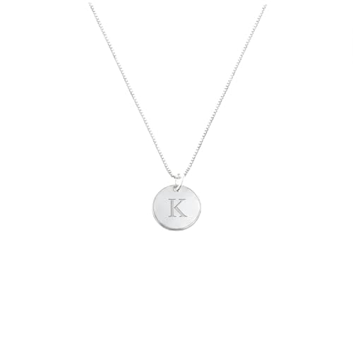 OAK & LUNA - Sterling Silver A-Z Initial Disc Necklace - Letter Pendant on Box Chain, Elegant & Gift‑Ready - style: Letter K
