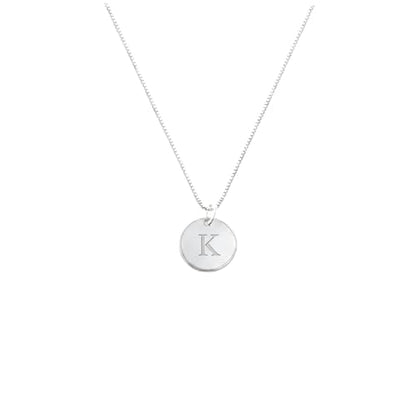 OAK & LUNA - Sterling Silver A-Z Initial Disc Necklace - Letter Pendant on Box Chain, Elegant & Gift‑Ready - style: Letter K