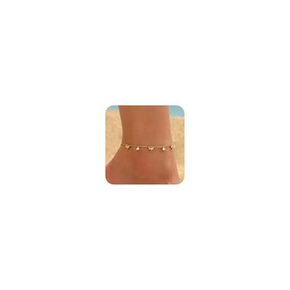 18K Gold Plated Waterproof Summer Beach Ankle Bracelets for Women | Starfish Sea Shell Pearls CZ Diamond Dangle Anklets - style: Dragonfly CZ Drop-Gold