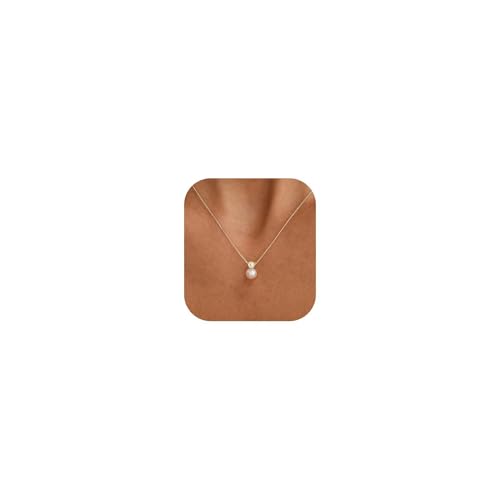 Pearl Necklaces for Women, Dainty Gold Necklace 14K Gold Plated Charm CZ Pearl Pendant Necklace Simple Gold Pearl Choker Necklaces for Women Trendy Wedding Womens Jewelry - color: CZ Pearl Necklace-silver