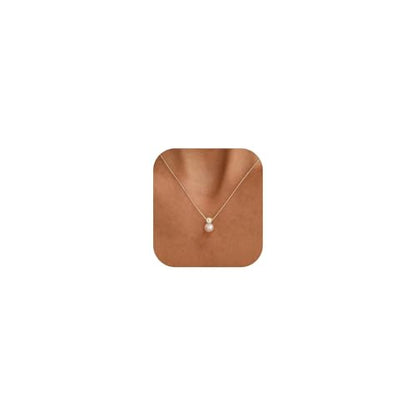 Pearl Necklaces for Women, Dainty Gold Necklace 14K Gold Plated Charm CZ Pearl Pendant Necklace Simple Gold Pearl Choker Necklaces for Women Trendy Wedding Womens Jewelry - color: CZ Pearl Necklace-silver