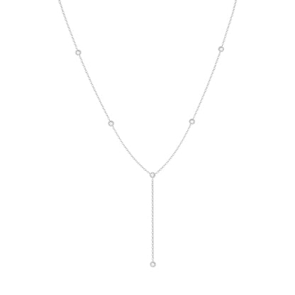 LuckFairy Lariat Necklace for Women，Dainty Gold Long Necklaces 14k Gold Plated CZ Lips Bead Y-Shaped Drop Chain Necklace Simple Gold Layered Necklaces for Women Trendy Gold Jewelry Gifts for Women - color: Silver Lariat Necklace