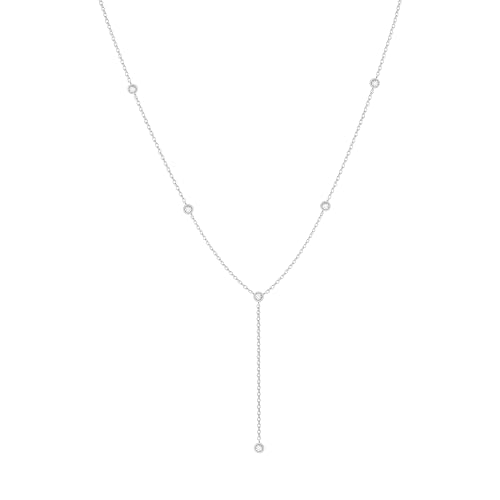 LuckFairy Lariat Necklace for Women，Dainty Gold Long Necklaces 14k Gold Plated CZ Lips Bead Y-Shaped Drop Chain Necklace Simple Gold Layered Necklaces for Women Trendy Gold Jewelry Gifts for Women - color: Silver Lariat Necklace