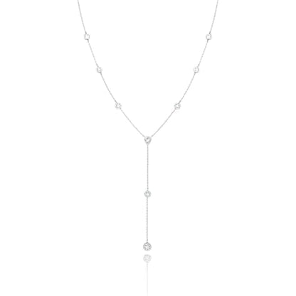 LANE WOODS Moissanite Lariat Necklace for Women, 925 Sterling Silver Y Necklace with Teardrop Pendant, Dainty Gold Plated Drop Necklace 16+2 Inch Adjustable Chain, Bridal Wedding Prom Jewelry - color: white gold