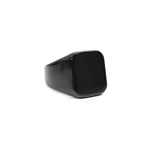 Classic Black Square Signet Ring, Stainless Steel, Modern Minimalist Design, Men's Fashion Jewelry