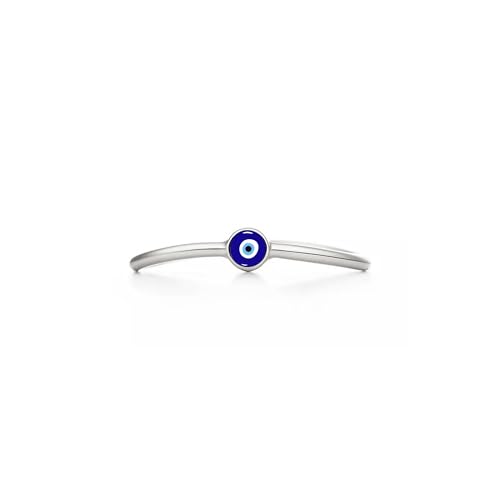 PERIMADE 18K Gold Plated Evil Eye Band Ring, Solid 925 Sterling Silver Turkish Enamel Blue Eye Stackable Band Ring for Women, Hypoallergenic Minimalist Stacking Ring Trendy Birthday Jewelry Gift, Size 6-8 - color: Silver