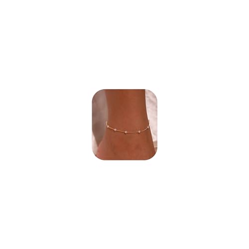 Gold Ankle Bracelets for Women,Dainty 14K Gold Plated Anklets for Women Waterproof Herringbone Beaded Satellite Anklets Set Layered Anklet Bracelets for Women Gold Jewelry Gift - color: Set 4