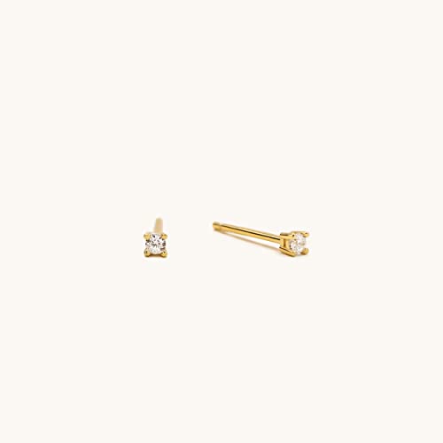 925 Sterling Silver 4 Prong Cubic Zirconia Stud Earrings for Women, Hypoallergenic, Sizes 2mm-6mm - color: Gold, size: 2mm