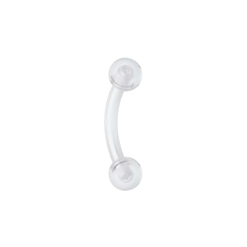 Acrylic Bio Flexible Shaft Curved Barbell Eyebrow Ring - color: Clear, size: 14GA, Length: 3/8" (10mm), Ball: 4mm