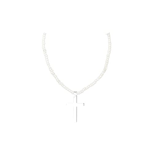 Small Dainty Cross Necklace Pendant Bohemian Turquoise Seed Bead Beaded Necklace Choker for Women Men Faith Jewelry Gift - color: 02 Silver
