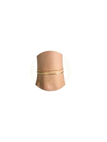 Waterproof Gold Plated Layered Anklets for Women Daisy/Herringbone/Heart Charm/Bead Chain Non Tarnish Stainless Steel Summer Foot Jewelry Gift for Her, with Gift Box - color: 6. herringbone+ seed bead
