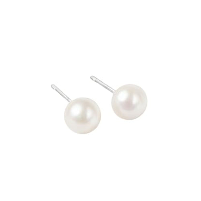 925 Sterling Silver Pearl Stud Earrings for Women, Hypoallergenic Silver Pearl Earrings Everyday Jewelry - size: 12mm