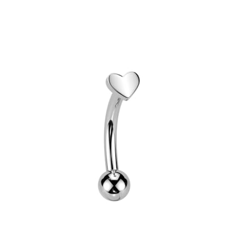 Pierced Owl 16GA ASTM F-136 Implant Grade Titanium Threadless Push-In Heart Top Eyebrow Curved Barbell - style: Silver Tone