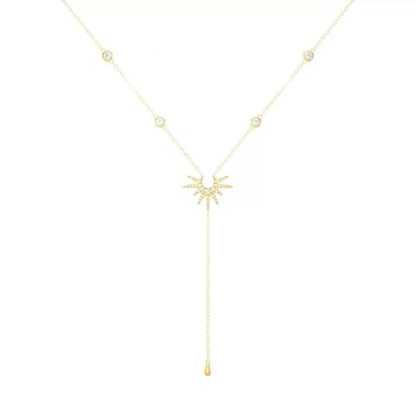 Lasso Necklace for Woman Gold And Pearl Lasso Necklace Exquisite Waterproof Adjustable Y Shaped Sun Necklaces Layered Pearl Lariat Necklaces Jewelry - color: gold