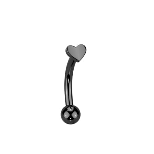 Pierced Owl 16GA ASTM F-136 Implant Grade Titanium Threadless Push-In Heart Top Eyebrow Curved Barbell - style: Black