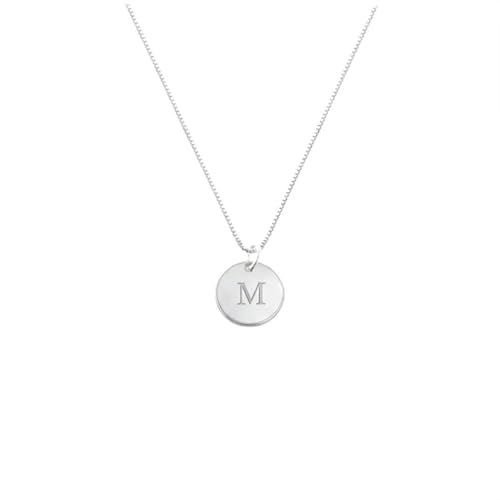 OAK & LUNA - Sterling Silver A-Z Initial Disc Necklace - Letter Pendant on Box Chain, Elegant & Gift‑Ready - style: Letter M