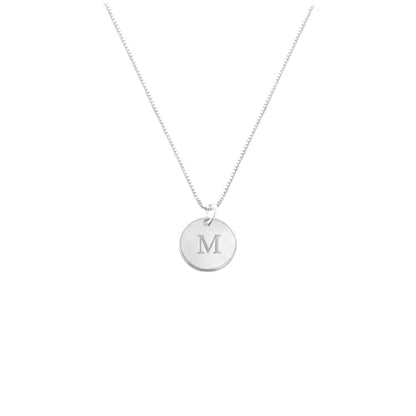 OAK & LUNA - Sterling Silver A-Z Initial Disc Necklace - Letter Pendant on Box Chain, Elegant & Gift‑Ready - style: Letter M
