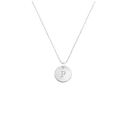 OAK & LUNA - Sterling Silver A-Z Initial Disc Necklace - Letter Pendant on Box Chain, Elegant & Gift‑Ready - style: Letter P