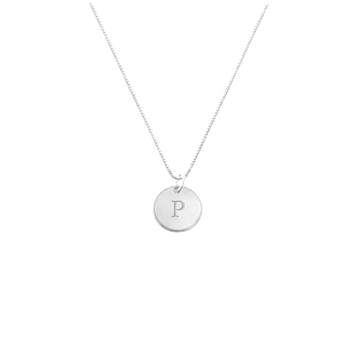 OAK & LUNA - Sterling Silver A-Z Initial Disc Necklace - Letter Pendant on Box Chain, Elegant & Gift‑Ready - style: Letter P
