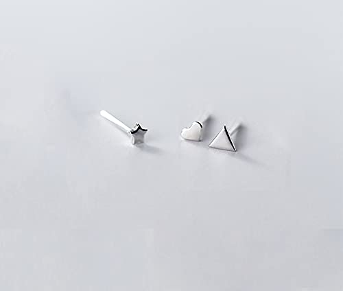 EPIRORA Sterling Silver Stud Earrings for Women Men- 4 Pairs of Hypoallergenic Simple Geometric Small Stud Earring Set Tiny Circle Triangle Square Bar Stud Earrings Mini Cartilage Tragus Earrings - style: Style 3- Silver