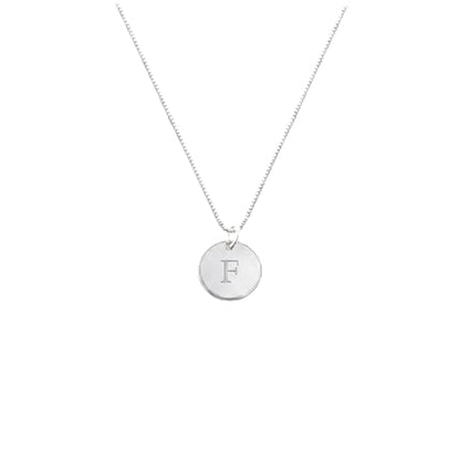 OAK & LUNA - Sterling Silver A-Z Initial Disc Necklace - Letter Pendant on Box Chain, Elegant & Gift‑Ready - style: Letter F
