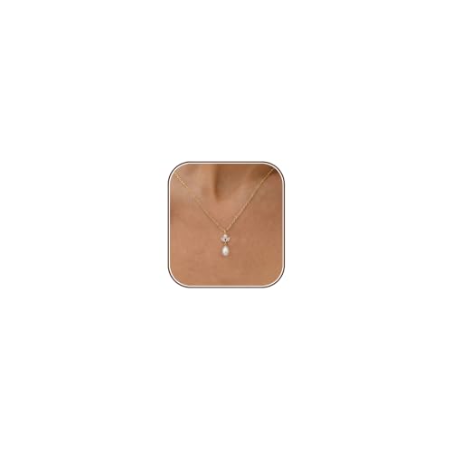 Pearl Necklaces for Women,Dainty Gold Pendant Necklaces Waterproof Jewelry | 14K Gold Plated Pearl Necklaces,Dainty Elegant Wedding Necklace,Small Cute Adjustable Minimalist Necklace,Non Tarnish Jewelry - color: GOLD-19