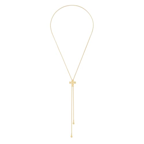 Gold Y Lariat Necklace for Women Adjustable Long Slide Necklace Modern Bohemian Jewelry Gift - color: Gold Hammered Cross