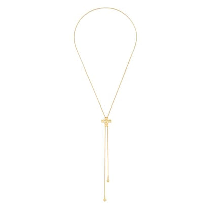Gold Y Lariat Necklace for Women Adjustable Long Slide Necklace Modern Bohemian Jewelry Gift - color: Gold Hammered Cross