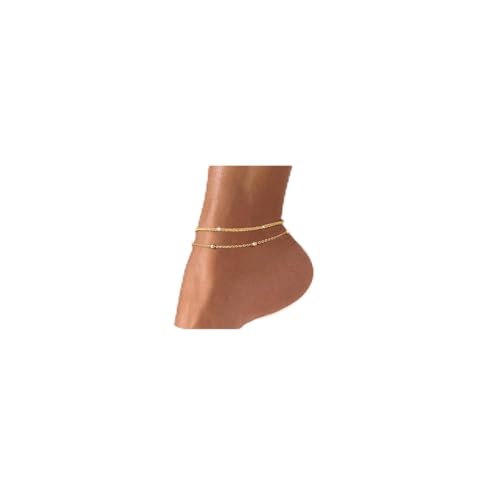 Robaice Ankle Bracelets for Women, 14K Gold Plated/Silver Layered Anklets | Waterproof Adjustable Anklet for Women, Summer Beach Anklet, Glitter Jewelry for Women Gifts - color: Gold-1