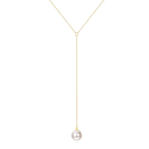 KECHO 14k Gold Pearl Necklace for Women, Freshwater Pearl Pendant Jewelry Wedding Anniversary Birthday Gifts for Her - style: D-Y Lariat Pearl Necklace