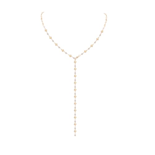 KURTCB Rhinestone Necklace for Women Boho Long Y Lariat Gold Necklace Stack Colorful Summer Beach Jewelry - color: Gold