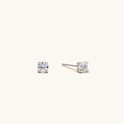 925 Sterling Silver 4 Prong Cubic Zirconia Stud Earrings for Women, Hypoallergenic, Sizes 2mm-6mm - color: Silver, size: 4mm