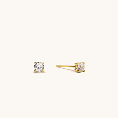 925 Sterling Silver 4 Prong Cubic Zirconia Stud Earrings for Women, Hypoallergenic, Sizes 2mm-6mm - color: Gold, size: 4mm