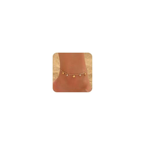 18K Gold Plated Waterproof Summer Beach Ankle Bracelets for Women | Starfish Sea Shell Pearls CZ Diamond Dangle Anklets - style: Shell CZ Drop-Gold