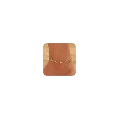 18K Gold Plated Waterproof Summer Beach Ankle Bracelets for Women | Starfish Sea Shell Pearls CZ Diamond Dangle Anklets - style: Shell CZ Drop-Gold