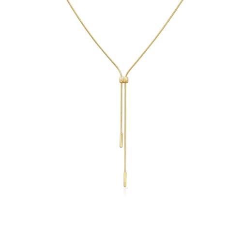 ARSIS Lariat Long Gold Necklace for Women, 18K Gold/Platinum Plated Y-Shaped Drop Dangle Pendant Necklace, Long Adjustable Pull Slider Chain Jewelry Gift for Her - color: Gold-herringbone slider
