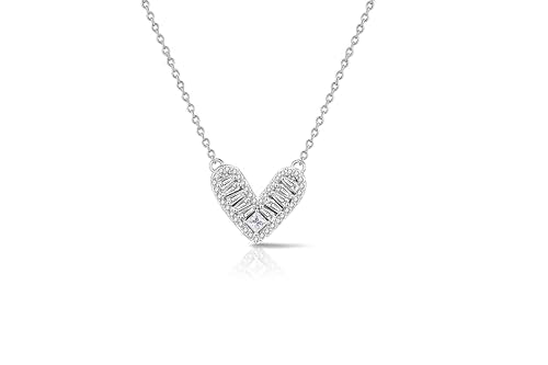 Cubic Zirconia Heart Pendant Necklace, 14K Gold Plated Pave Heart Necklace for Women, Faux Diamond Heart Pendant Necklace, Valentine’s Day, Birthday & Anniversary - color: X-4645 White Gold