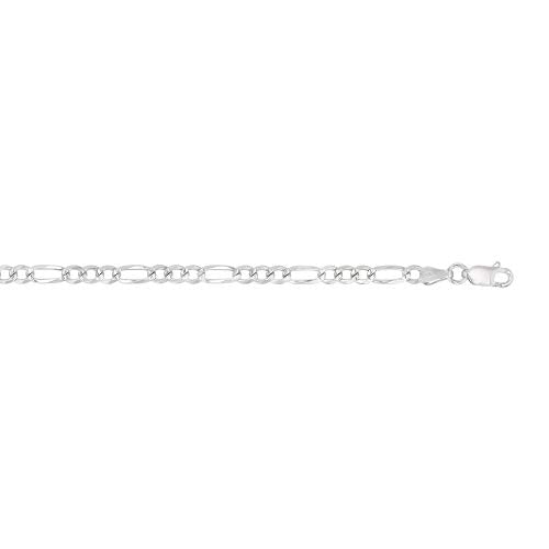 14K Gold or Rhodium Plated Silver Figaro Diamond Cut Pave Chain For Men | 1mm-13mm Thick | Solid 925 Figaro Italian Necklaces For Men - style: 4.00MM- White