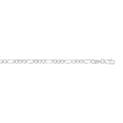 14K Gold or Rhodium Plated Silver Figaro Diamond Cut Pave Chain For Men | 1mm-13mm Thick | Solid 925 Figaro Italian Necklaces For Men - style: 4.00MM- White