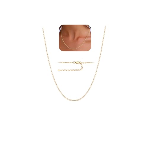 FOCALOOK Womens Chain Necklace, 1/1.4/2mm Thin Cable Link Necklace Chain | Hypoallergenic 316L Stainless Steel, Non Tarnish, Sturdy Chain for Pendants, 14K Gold Plated/Silver/Rose Gold/Black, 14-30" - color: 2mm 14K Gold Plated, size: 24 Inch