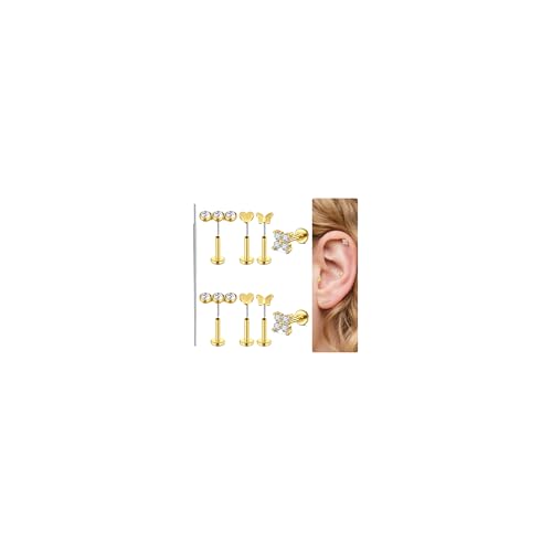 20g 16g Tragus Piercing Jewelry Helix Earrings Threadless Flat Back Earrings for Women Forward Helix Cartilage Earring Tragus Jewelry Medusa Labret Lip Piercing Jewelry Lip Studs 16 Gauge 8mm - color: B5 - threadless 16g 6mm - gold