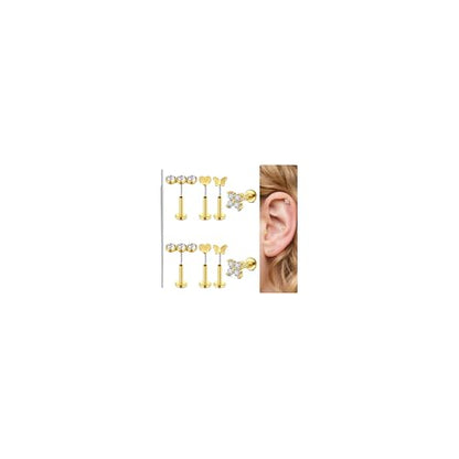 20g 16g Tragus Piercing Jewelry Helix Earrings Threadless Flat Back Earrings for Women Forward Helix Cartilage Earring Tragus Jewelry Medusa Labret Lip Piercing Jewelry Lip Studs 16 Gauge 8mm - color: B5 - threadless 16g 6mm - gold