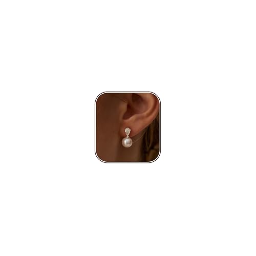 Pearl Earrings for Women:Gold Wedding Dangle Drop Earring Pearl Jewelry | 14K Gold Plated Pearl Drop Earrings for Women,Dainty Wedding Bride Earring Studs,Gold Dangle Drop Earring,Waterproof Jewelry - size: 1 pcs-8