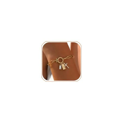 Initial Cross Charm Bracelet, 18K Gold Plated Dainty Paperclip Link Chain Bracelets for Women, Non Tarnish, A-Z Letter Bracelet Personalized Gifts Gold Jewelry for Women - color: Letter-A2