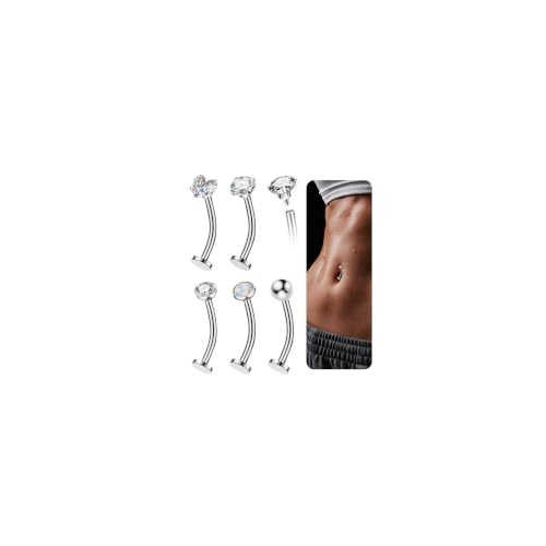 BSJ4U 5 Pcs Titanium Floating Belly Button Rings 14G Hypoallergenic Belly Rings for Women 8mm/10mm/12mm/14mm Internally Threaded Flat Navel Belly Piercing Jewelry - size: 14mm
