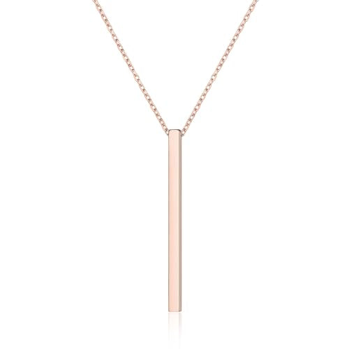 ChicSilver Customizable Vertical Bar Pendant Necklace 925 Sterling Silver Y Necklace Simple Fashion Jewelry Gifts for Women - style: C. 2mm Vertical Bar-Rose Gold
