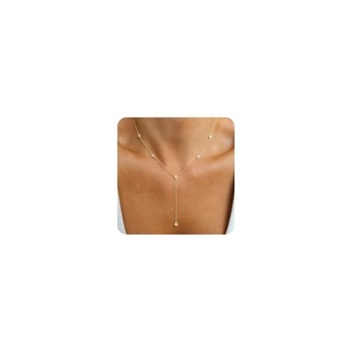 Lariat Necklace for Women, Dainty 14K Gold/Silver Plated Long Necklaces for Women Trendy Simple Layered Y-Shaped Pendant Necklace Adjustable Fashion Jewelry Gift - color: Gold, style: CZ Y Necklace