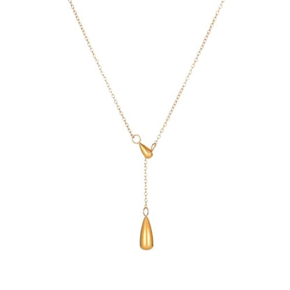Dainty 18K Gold Plated Lariat Necklace for Women Delicate Y Chain Rose Pearl Diamond Long Drop Necklace Layering Bridal Jewelry Gift - color: Waterdrop-Gold