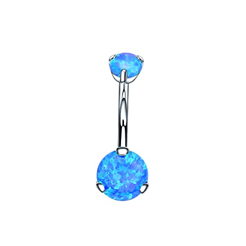 VOJO G23 Titanium Belly Button Rings Cubic Zircon Opal Hypoallergenic Threaded 14G Diamond Navel Body Piercing Jewelry Birthstone for Women - color: Claw Blue Opal