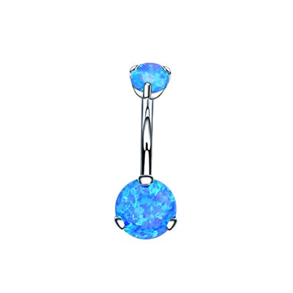 VOJO G23 Titanium Belly Button Rings Cubic Zircon Opal Hypoallergenic Threaded 14G Diamond Navel Body Piercing Jewelry Birthstone for Women - color: Claw Blue Opal